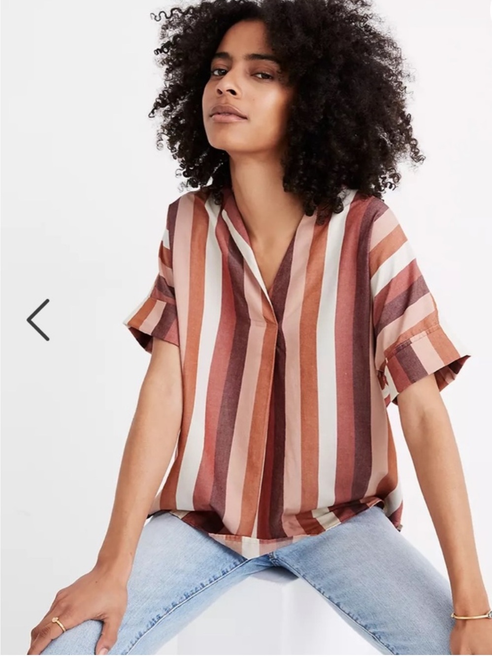 Madewell Courier Button-Back Shirt Stripped V-neck size XS